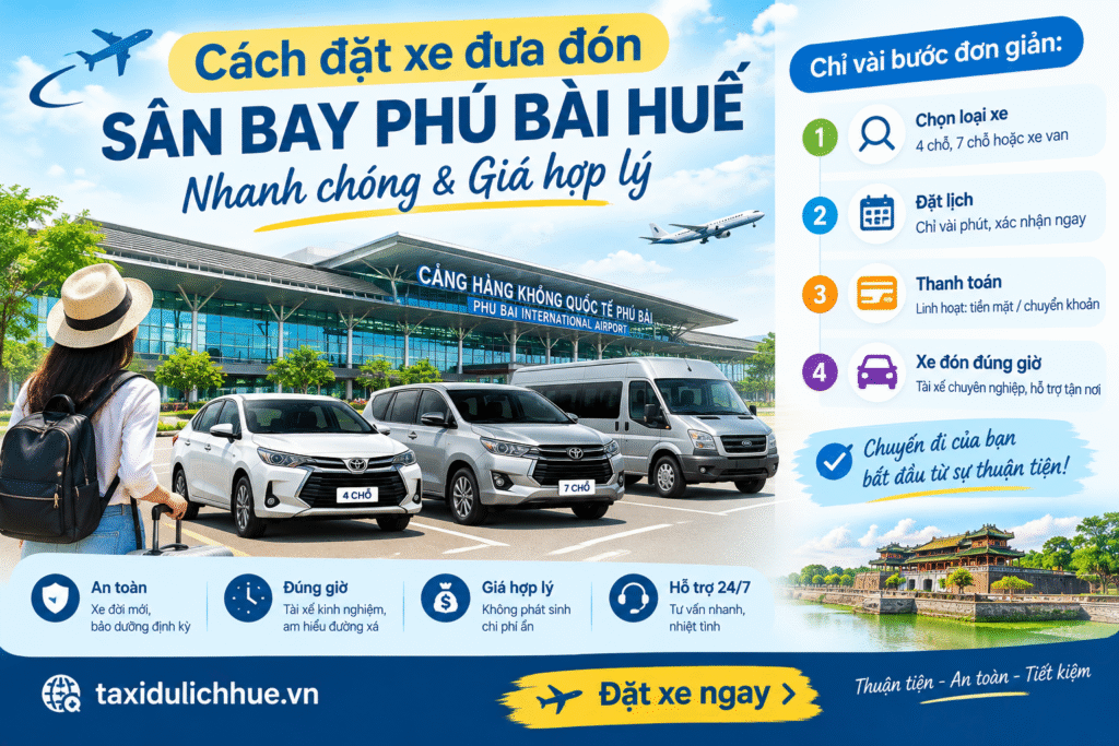 Cách đặt xe đưa đón Sân Bay Phú Bài Huế nhanh chóng & giá hợp lý